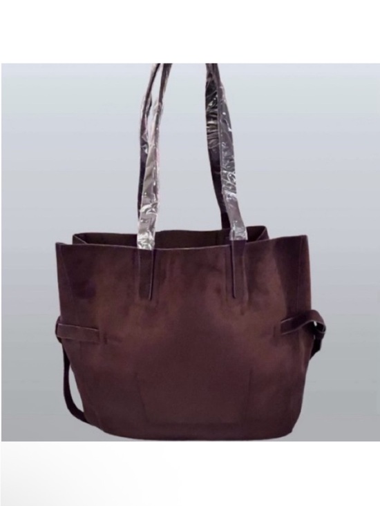 🆕 - Banana Republic Chocolate Brown Vegan Suede Side Tie Tote. NWT - Picture 7 of 10